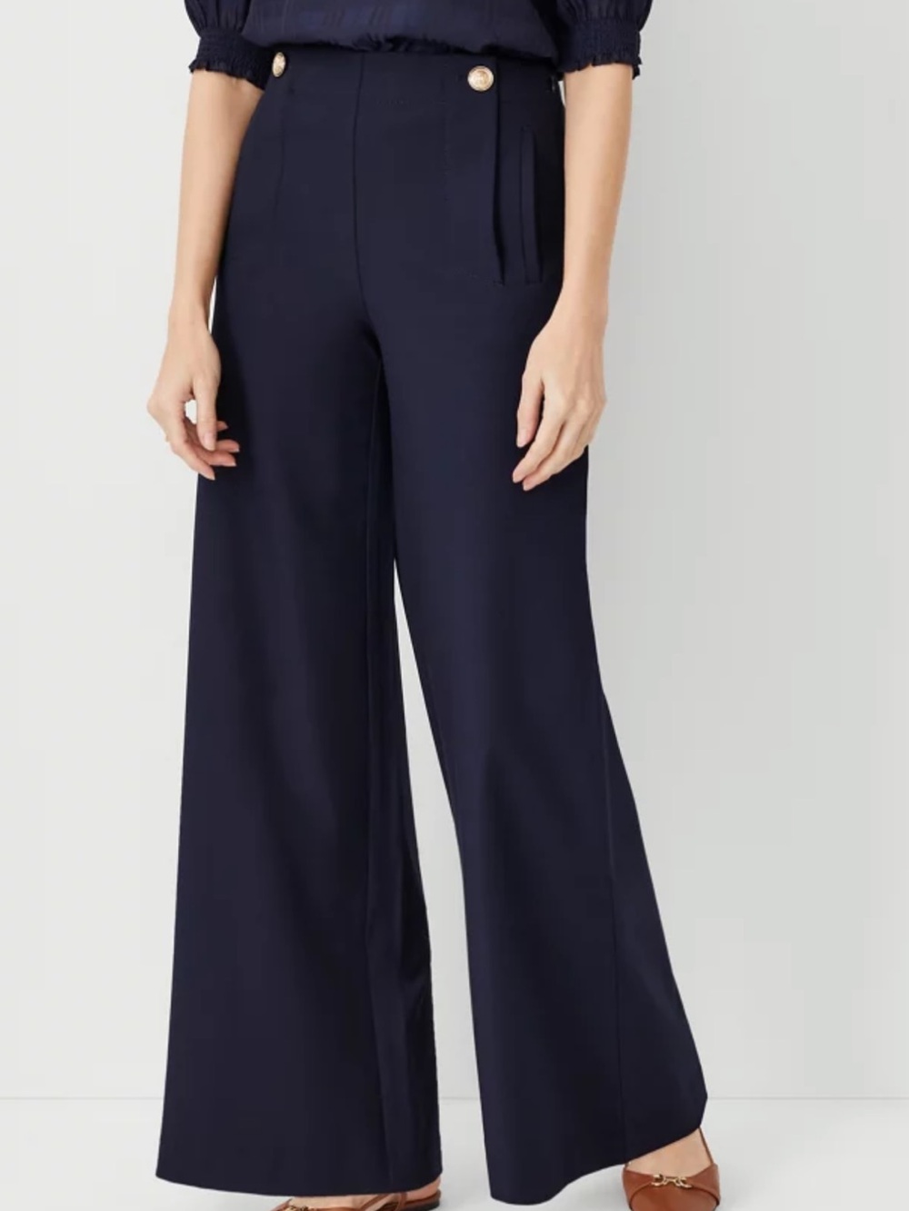 Ann Taylor black Petite The High Rise Sailor Palazzo Pant In Twill